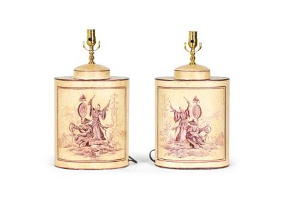 Vintage English Chinoiserie Musician Design Hand Painted Tole Tea Caddy Table