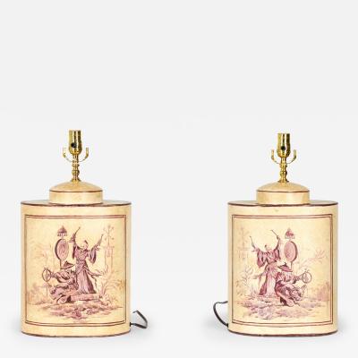 Vintage English Chinoiserie Musician Design Hand Painted Tole Tea Caddy Table