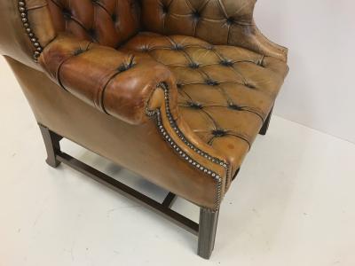 Vintage English Leather Tufted Wingback Library Chair