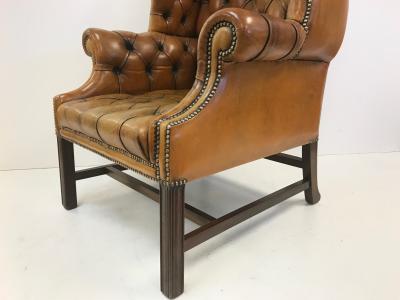 Vintage English Leather Tufted Wingback Library Chair