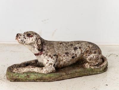 Vintage English Reconsitituted Stone Dalmatian Dog Garden Ornament Mid 20th C
