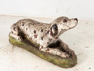 Vintage English Reconsitituted Stone Dalmatian Dog Garden Ornament Mid 20th C