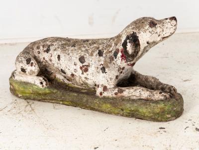 Vintage English Reconsitituted Stone Dalmatian Dog Garden Ornament Mid 20th C