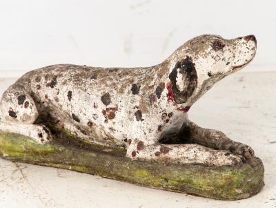 Vintage English Reconsitituted Stone Dalmatian Dog Garden Ornament Mid 20th C