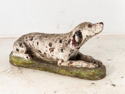 Vintage English Reconsitituted Stone Dalmatian Dog Garden Ornament Mid 20th C