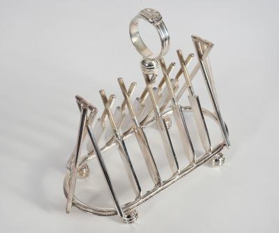 Vintage English Silver Plate Cricket Sport Design Toast Rack