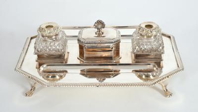 Vintage English Silver Plated Copper Footed Inkwells