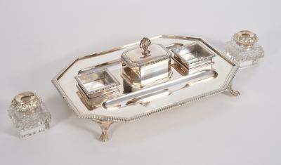 Vintage English Silver Plated Copper Footed Inkwells