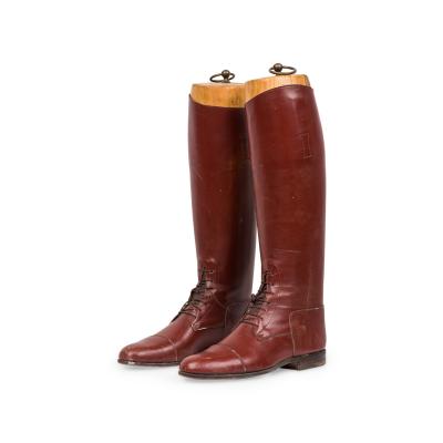 Vintage Equestrian Riding Boots with Wooden Stretcher Trees