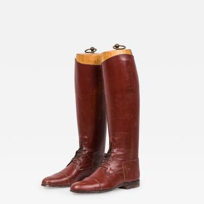 Vintage Equestrian Riding Boots with Wooden Stretcher Trees