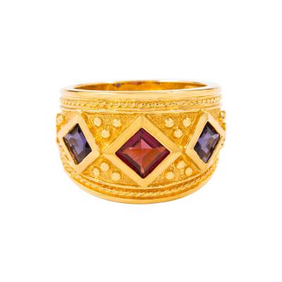 Vintage Etruscan Revival Style 14k Yellow Gold and Gemstone Ring Size 8