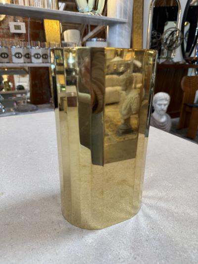 Vintage Faceted Brass Vase Mid Century Modern Geometric Vessel