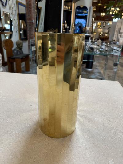 Vintage Faceted Brass Vase Mid Century Modern Geometric Vessel