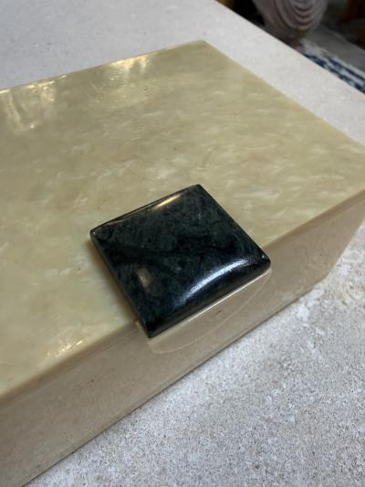 Vintage Faux Marble Lucite Trinket Box with Decorative Stone Accent