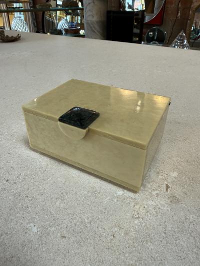 Vintage Faux Marble Lucite Trinket Box with Decorative Stone Accent