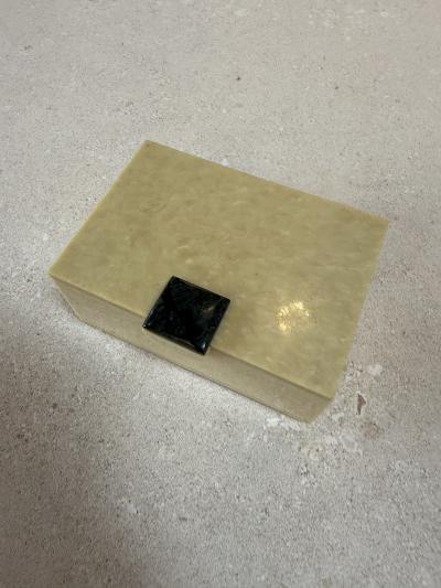 Vintage Faux Marble Lucite Trinket Box with Decorative Stone Accent