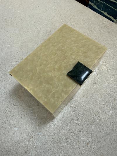 Vintage Faux Marble Lucite Trinket Box with Decorative Stone Accent