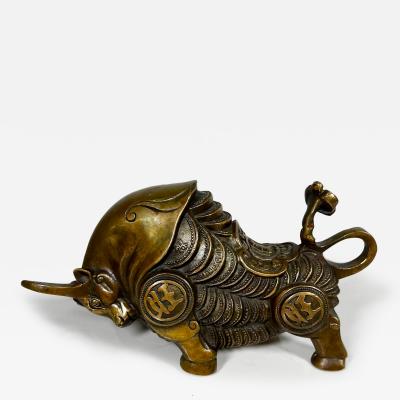 Vintage Feng Shui Gilt Bronze Bull Ox Money Figurine