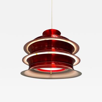 Vintage Finnish Design Layered Ceiling Lamp Glossy Red Attr Kai Ruokonen 1960