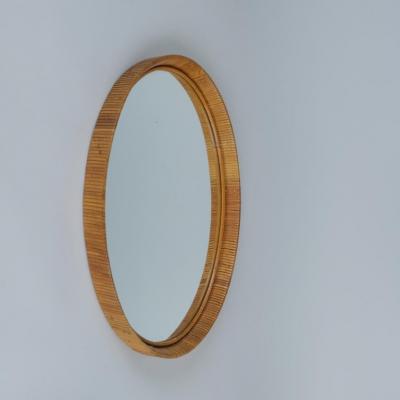 Vintage Finnish Rattan Oval Mirror with Honey Patina 1960s