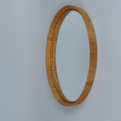 Vintage Finnish Rattan Oval Mirror with Honey Patina 1960s