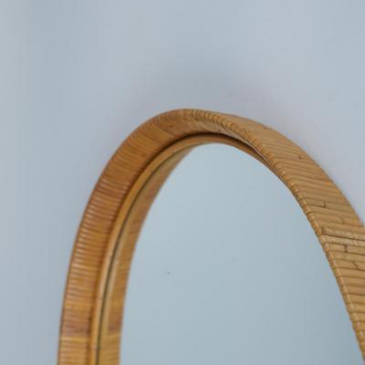 Vintage Finnish Rattan Oval Mirror with Honey Patina 1960s