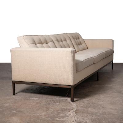 Vintage Florence Knoll Sofa in Original Woven Ivory Wool with Bronze Base 1960s