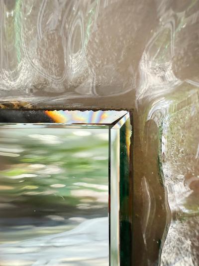 Vintage Fluted Murano Glass Wall Mirror with Beveled Mirror 1980s