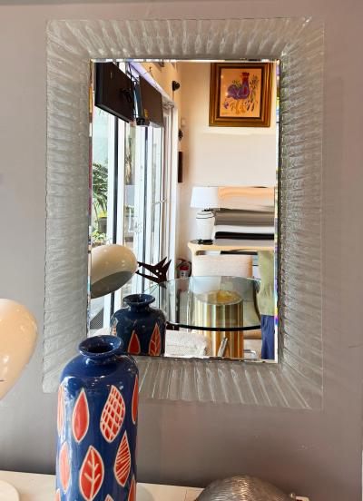Vintage Fluted Murano Glass Wall Mirror with Beveled Mirror 1980s