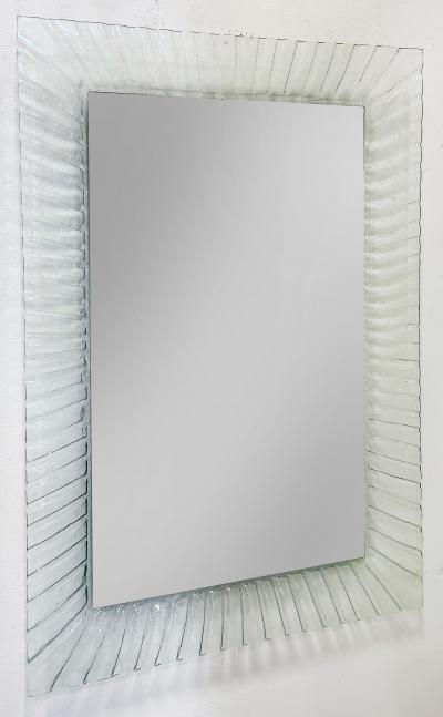 Vintage Fluted Murano Glass Wall Mirror with Beveled Mirror 1980s