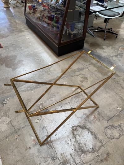 Vintage Folding Tray Table with Blue Enamel Tray and Brass Base 1970s