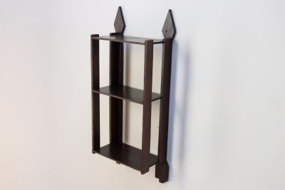 Vintage Folk Art Hand Carved and Stained Walnut Wall Shelf with Arrows Motif