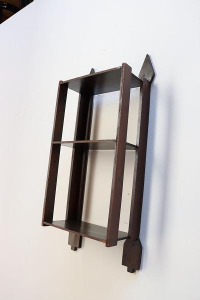 Vintage Folk Art Hand Carved and Stained Walnut Wall Shelf with Arrows Motif