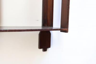 Vintage Folk Art Hand Carved and Stained Walnut Wall Shelf with Arrows Motif