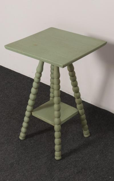 Vintage Folk Art Two Tier Mint Green Bobbin Side Table