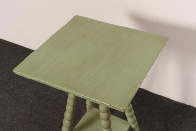 Vintage Folk Art Two Tier Mint Green Bobbin Side Table