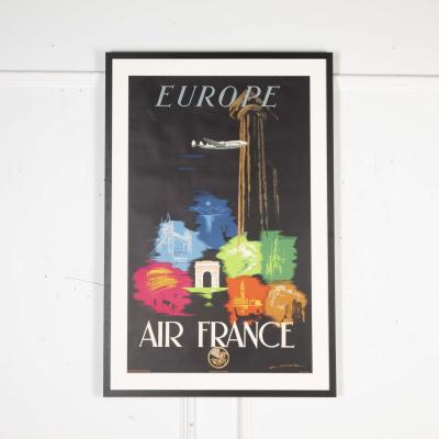 Vintage Framed Air France Europe Poster