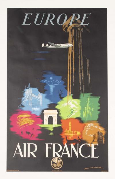 Vintage Framed Air France Europe Poster