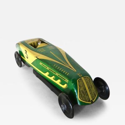 Vintage Free Wheeling Green Lithographed All Tin Racing Car French Circa 1930