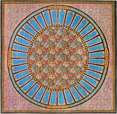 Vintage French Art Deco Blue Handmade Wool Rug