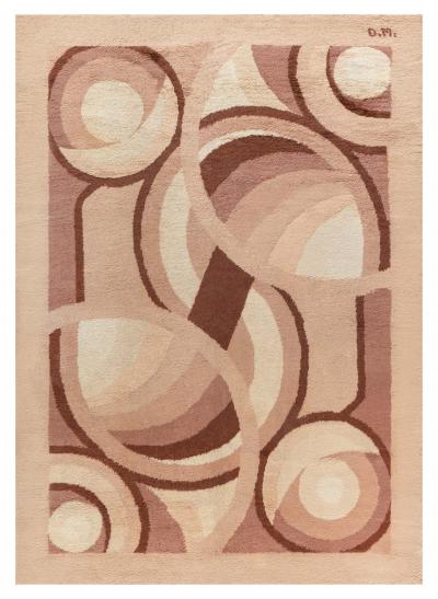 Vintage French Art Deco Brown and Beige Wool Rug by D I M 