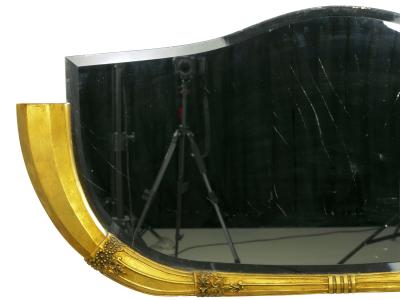 Vintage French Art Deco Carved Giltwood Over Mantel Mirror circa 1940s