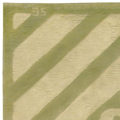 Vintage French Art Deco Green Handmade Wool Rug