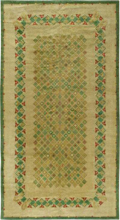 Vintage French Art Deco Green Handmade Wool Rug by Paule Leleu