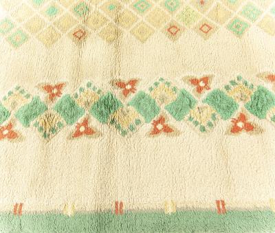 Vintage French Art Deco Green Handmade Wool Rug by Paule Leleu