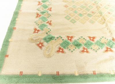 Vintage French Art Deco Green Handmade Wool Rug by Paule Leleu