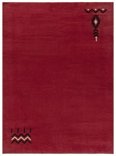 Vintage French Art Deco Red Hand Knotted Wool Rug