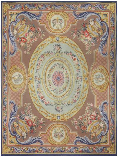 Vintage French Aubusson Botanic Handmade Wool Rug