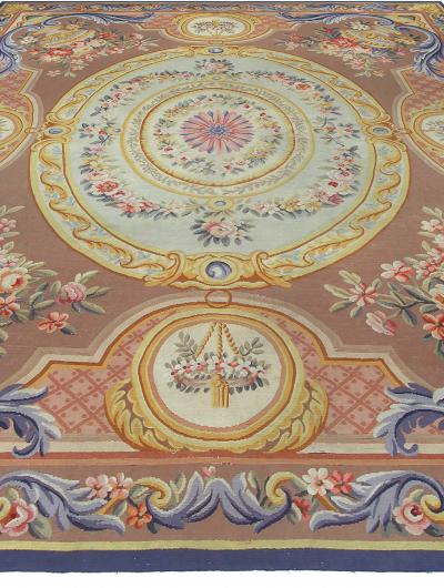 Vintage French Aubusson Botanic Handmade Wool Rug
