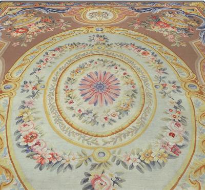 Vintage French Aubusson Botanic Handmade Wool Rug
